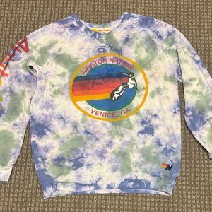 Aviator Nation Tie-Dye Crewneck Sweater - Blue and Green